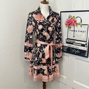 Dalia MacPhee Black Floral Long Sleeve Dress Size S